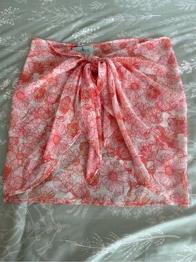 Shade & Shore Coral and Pink Floral Tie-Front Sarong